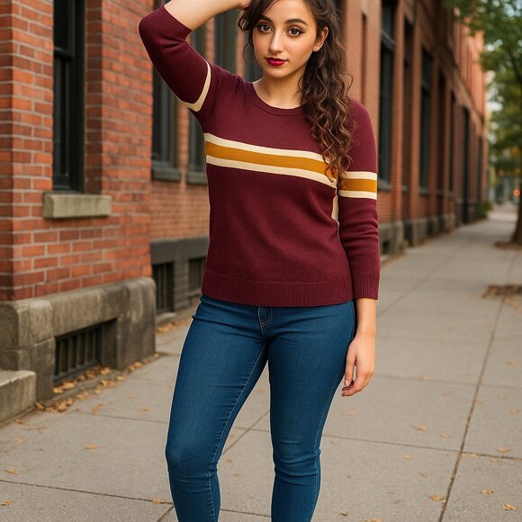 Say What Plus Size 3X Collegiate Vintage Look Pullover Sweater Burgundy Fall Rib - Picture 1 of 5